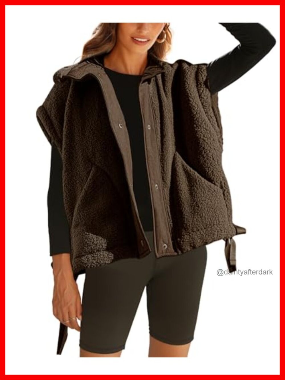 Oversized Fuzzy Fleece Vest Sherpa Sleeveless Button Jacket